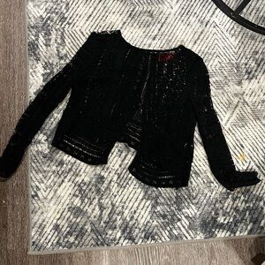 AKIRA Black Open Back Crochet Top, Size S